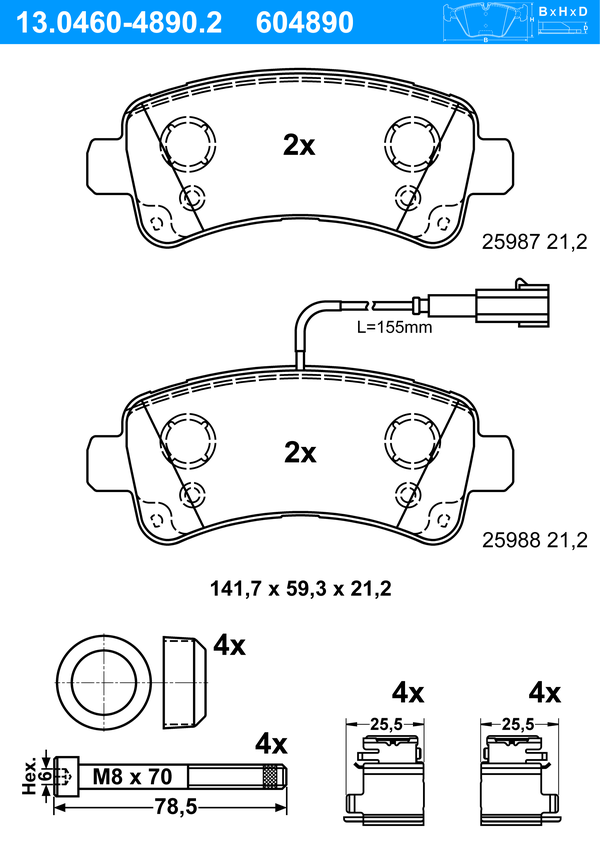 Kit de plaquettes de frein, frein à disque | ATE