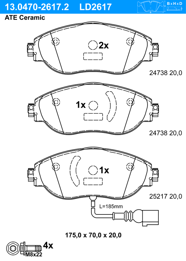 Kit de plaquettes de frein, frein à disque ATE Ceramic | ATE