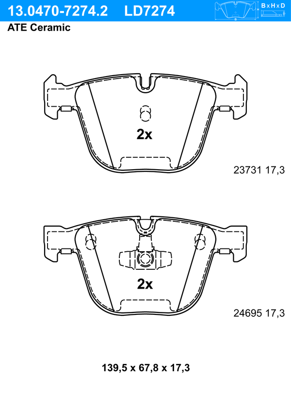 Kit de plaquettes de frein, frein à disque ATE Ceramic | ATE
