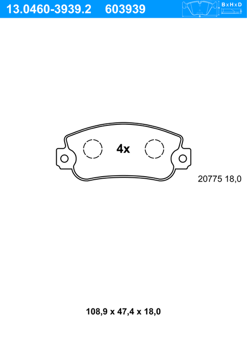 Image du produit pour Jeu de 4 plaquettes de frein