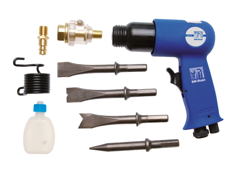 Jeu de marteaux burineurs à air comprimé avec 5 burins hexagonaux | SWSTAHL