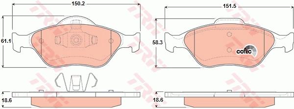 Jeu de 4 plaquettes de frein | TRW