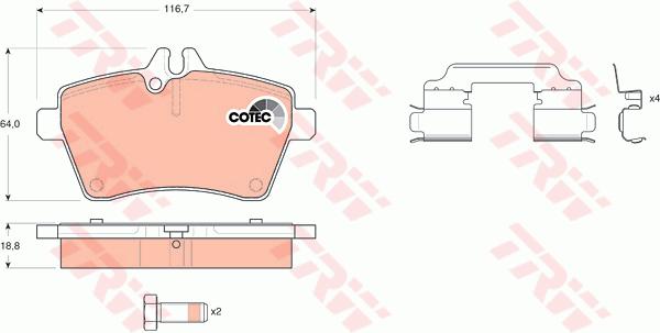 Jeu de 4 plaquettes de frein | TRW